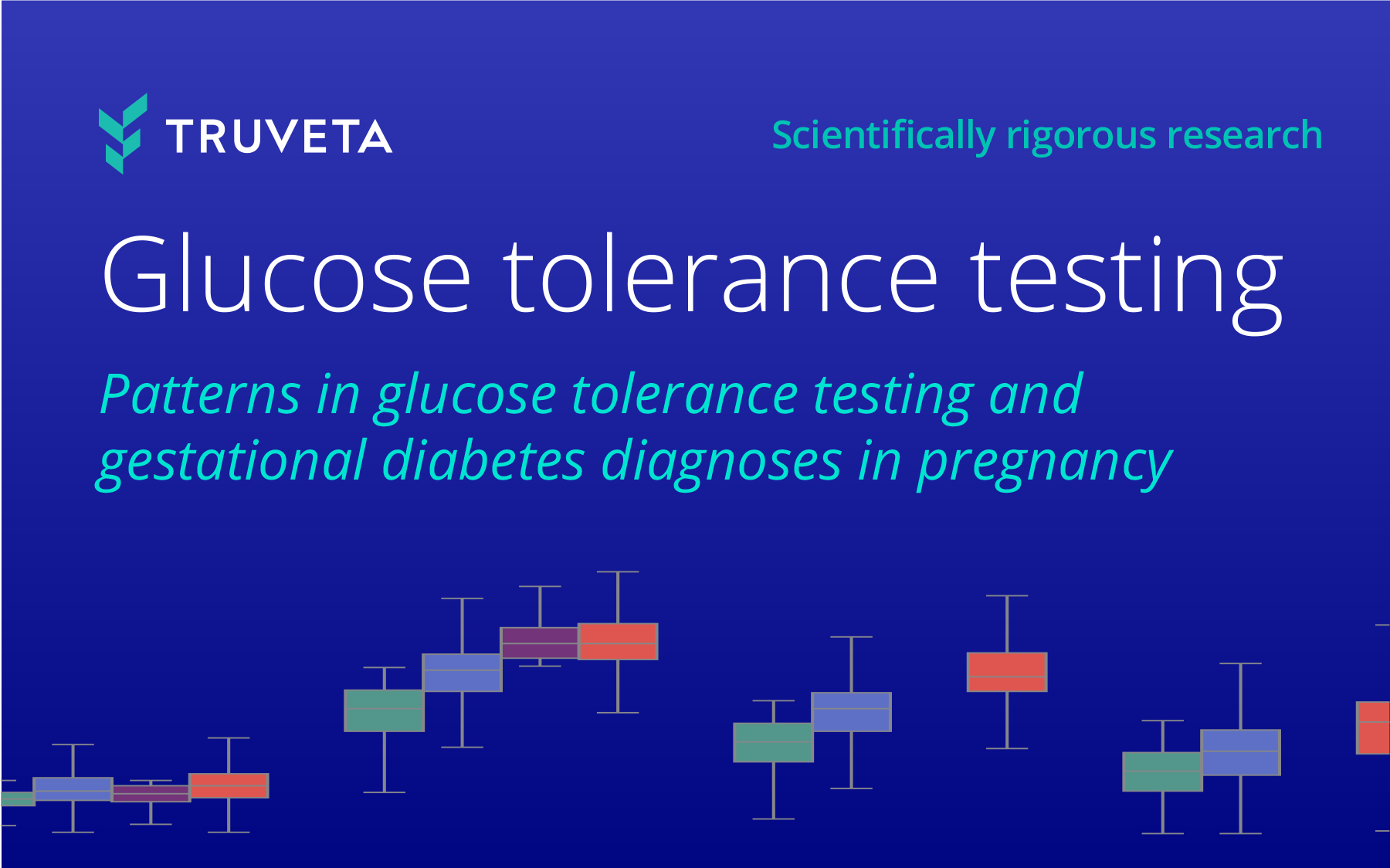Text image description of glucose tolerance testing and gestational diabetes trends using EHR data. Text image includes boxplot graph from the research study in background